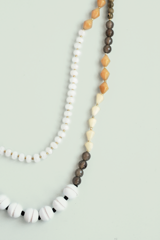 Long Double Layered Necklace - White