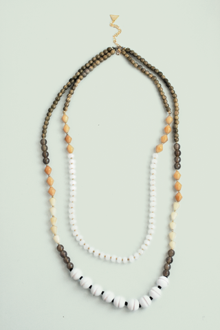 Long Double Layered Necklace - White