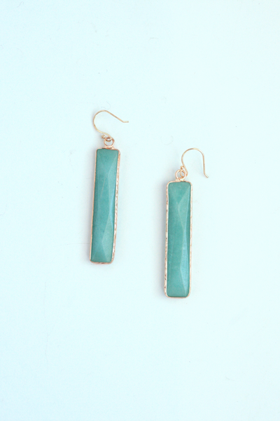 Rectangle Gem Drop Earrings - Mint