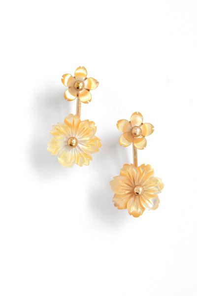 Mini Cherry Blossoms Flower Front Back Earrings - Yellow