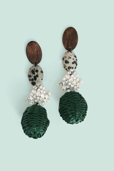 Wicker Basket Weave Earrings - Green