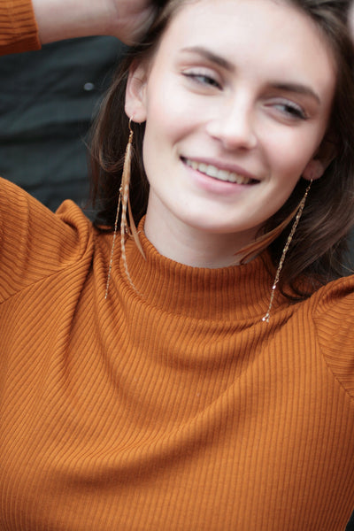 Glistening Long Feather Earrings