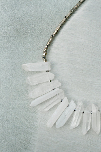 Silver Quartz Short Necklace - White