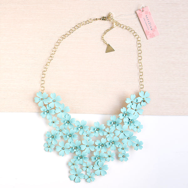 Mega Floral Statement Bib Necklace - Turquoise